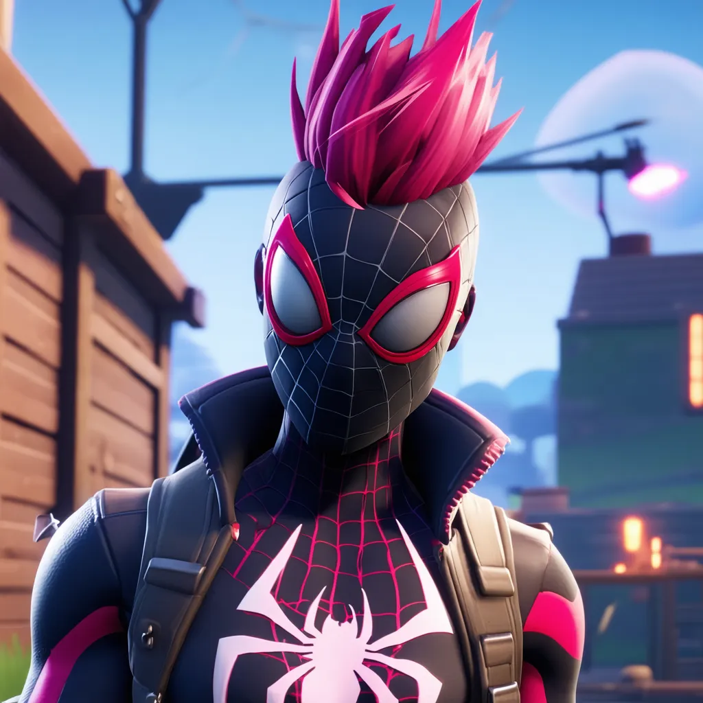 Spider-Punk character from Fortnite showcasing vibrant colors and unique design.