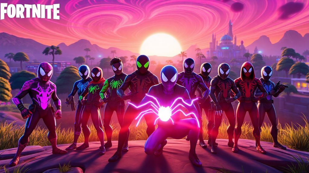 Spider-Gang Bundle in Fortnite featuring Spider-Punk, Spider-Man Noir, and Peter B. Parker