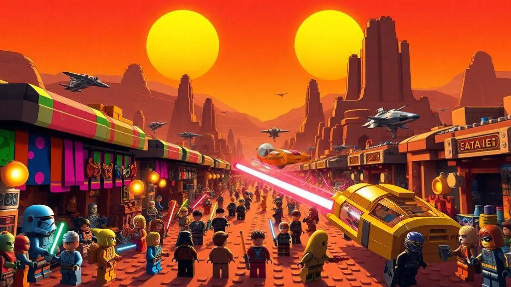 Screenshot of LEGO Star Wars: The Skywalker Saga featuring iconic characters and vibrant LEGO environments