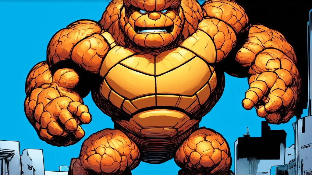 Ben Grimm, known as The Thing, showcasing his powerful strength and rocky appearance in Marvel Rivals