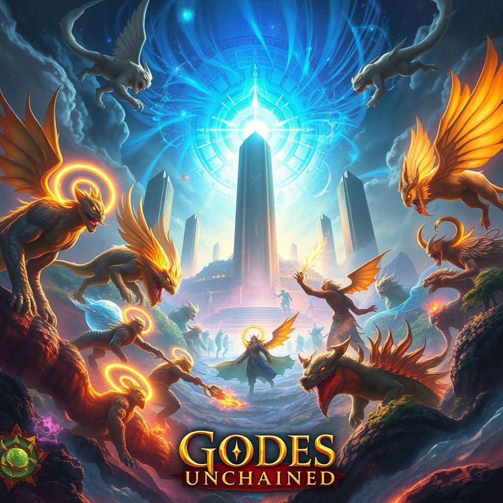 A screenshot of a card battle in Gods Unchained showing powerful cards in play