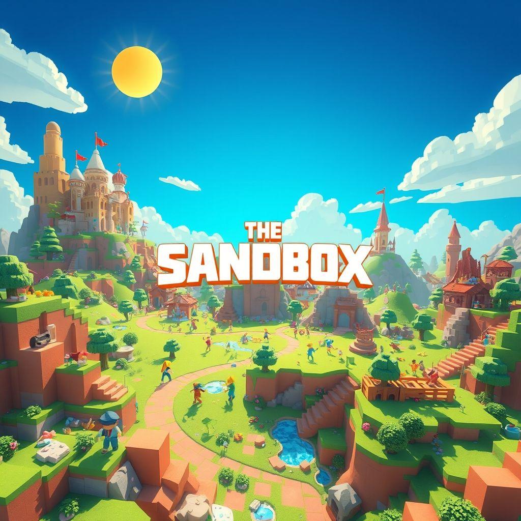 A user-created world in The Sandbox showing a creative virtual environment